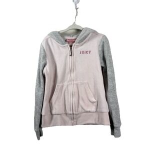 Juicy Couture Girls Size 5 Zip Up Hoodie Sweatshirt Sequin Logo Pink Rhinestone
